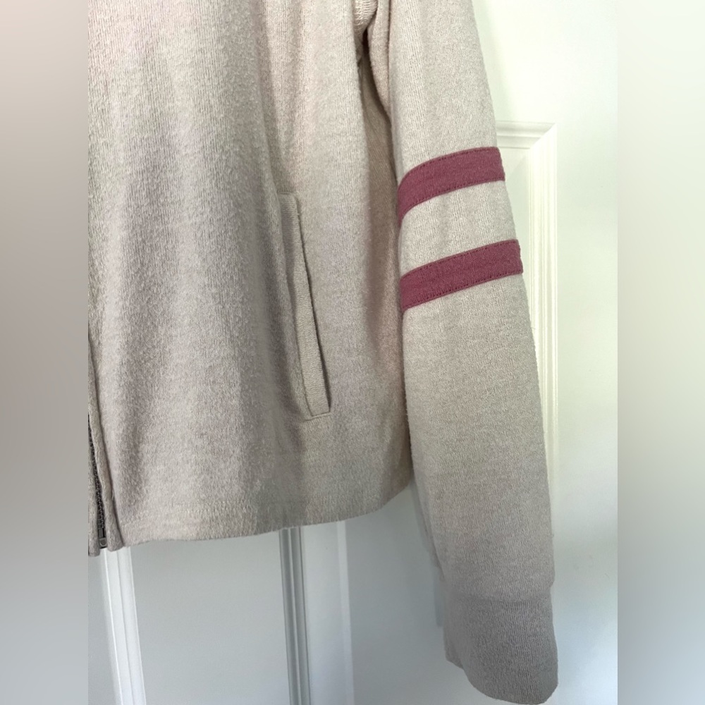 Off-White Zip Up Hoodie with Pink Stripes - Picture 4 of 8